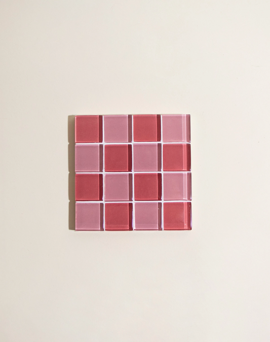 Glass Tile Coaster Checkered -Blush/Pink - Subtle Art Studios