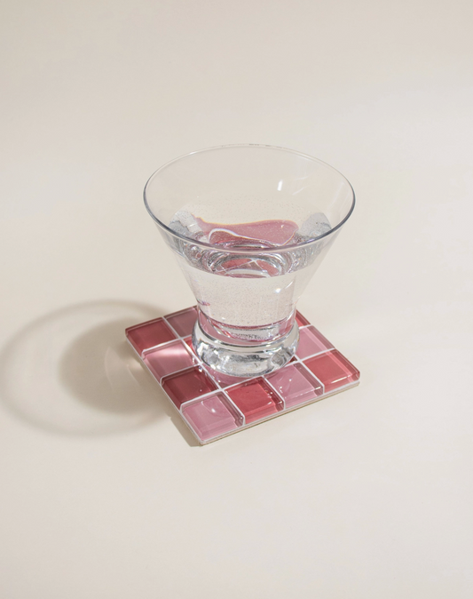 Glass Tile Coaster Checkered -Blush/Pink - Subtle Art Studios