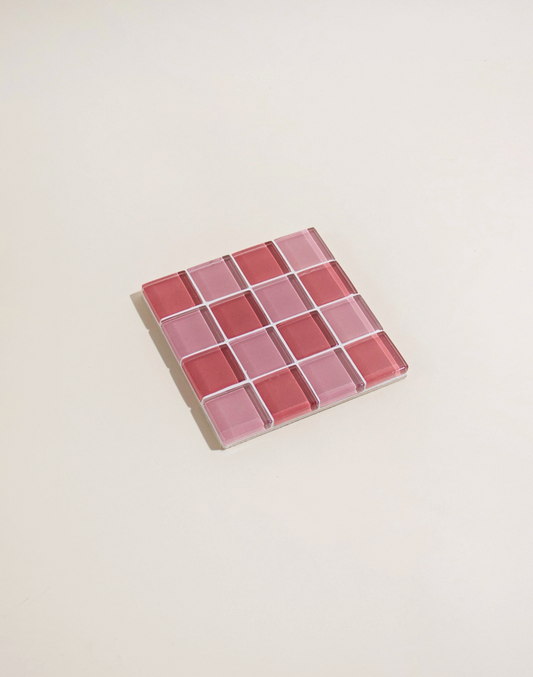 Glass Tile Coaster Checkered -Blush/Pink - Subtle Art Studios