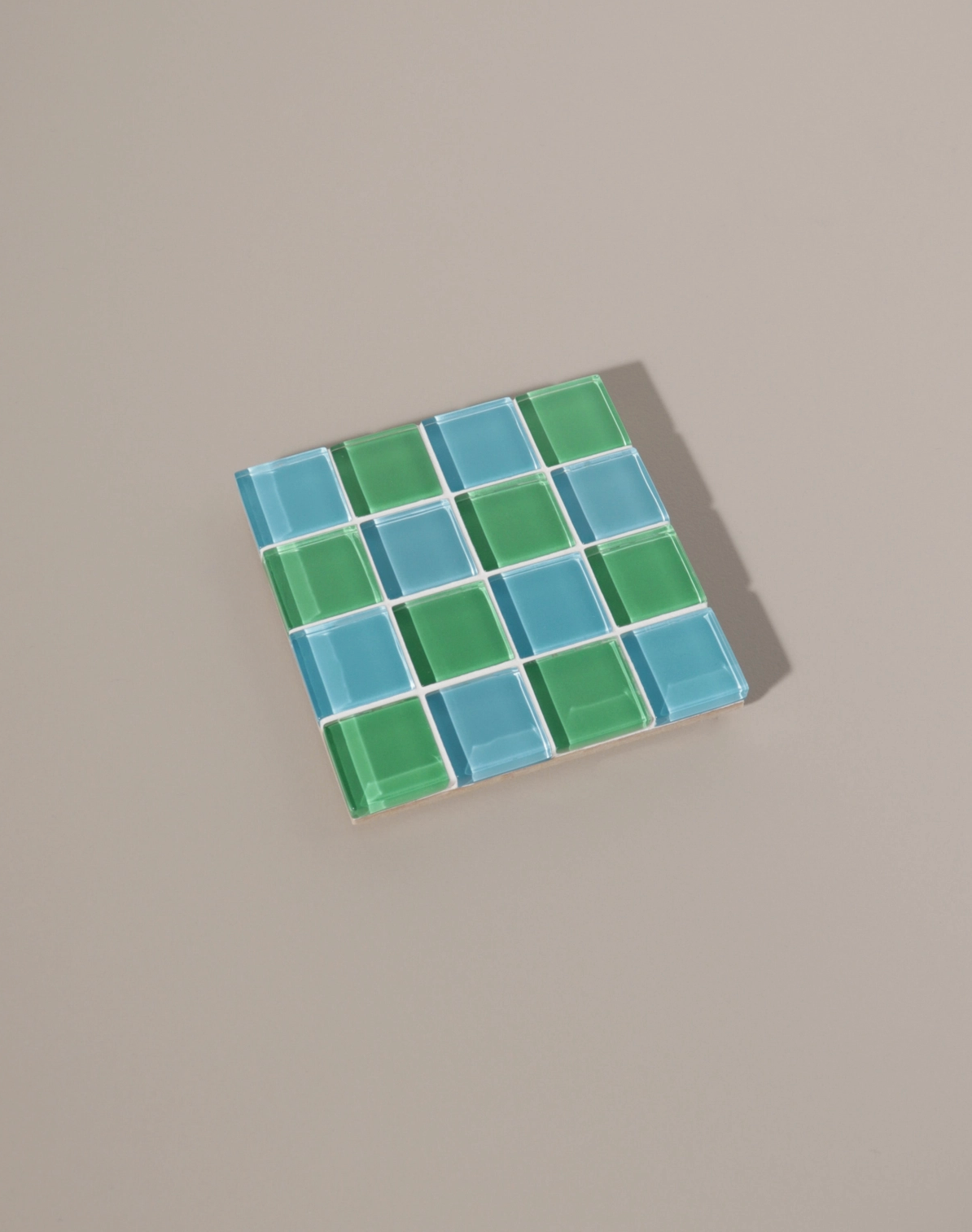 Glass Tile Coaster Checkered -Blue/Green - Subtle Art Studios