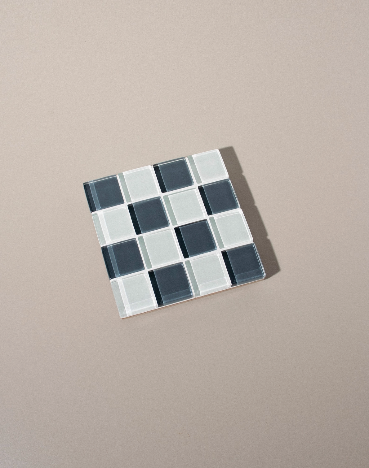Glass Tile Coaster Checkered -Dark Teal/White - Subtle Art Studios