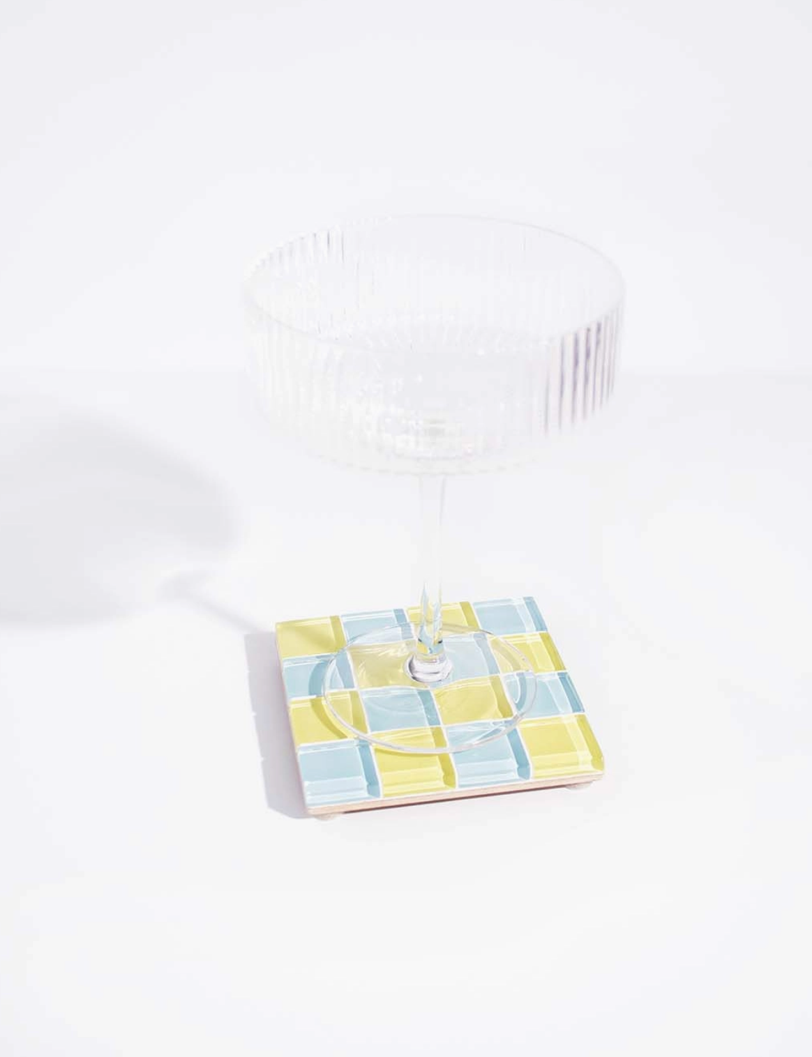Glass Tile Coaster Checkered - Light Blue/Green - Subtle Art Studios
