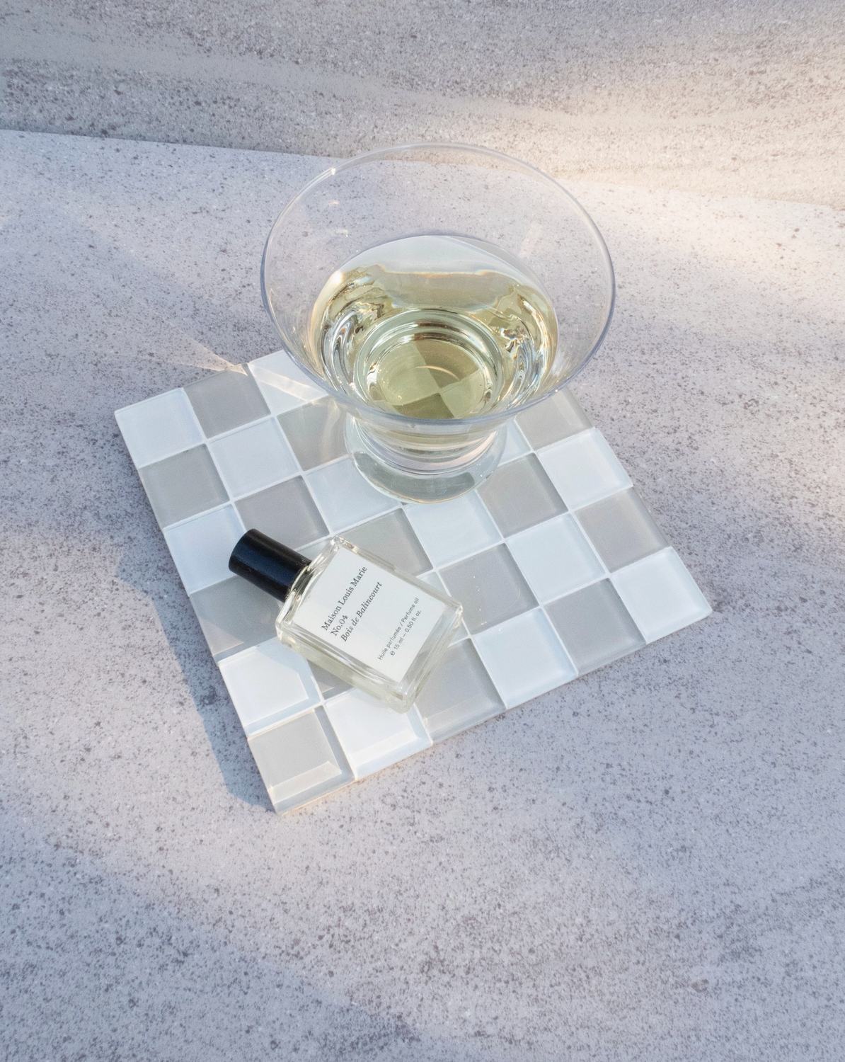 Glass Tile Tray Checkered - Beige/White - Subtle Art Studios