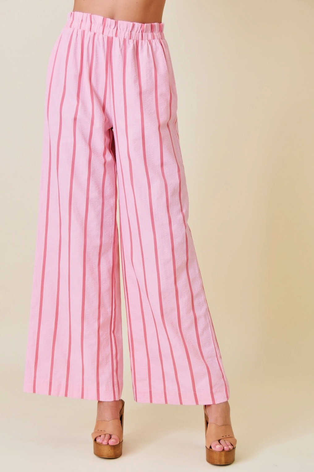 Pocket Paperbag Striped Straight Leg Pants - Fore Collection