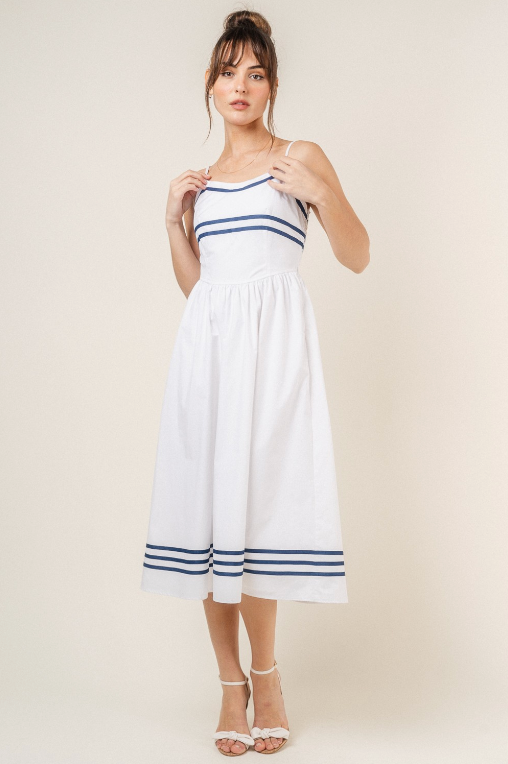 Striped Midi Dress - White/Navy - Fore Collection