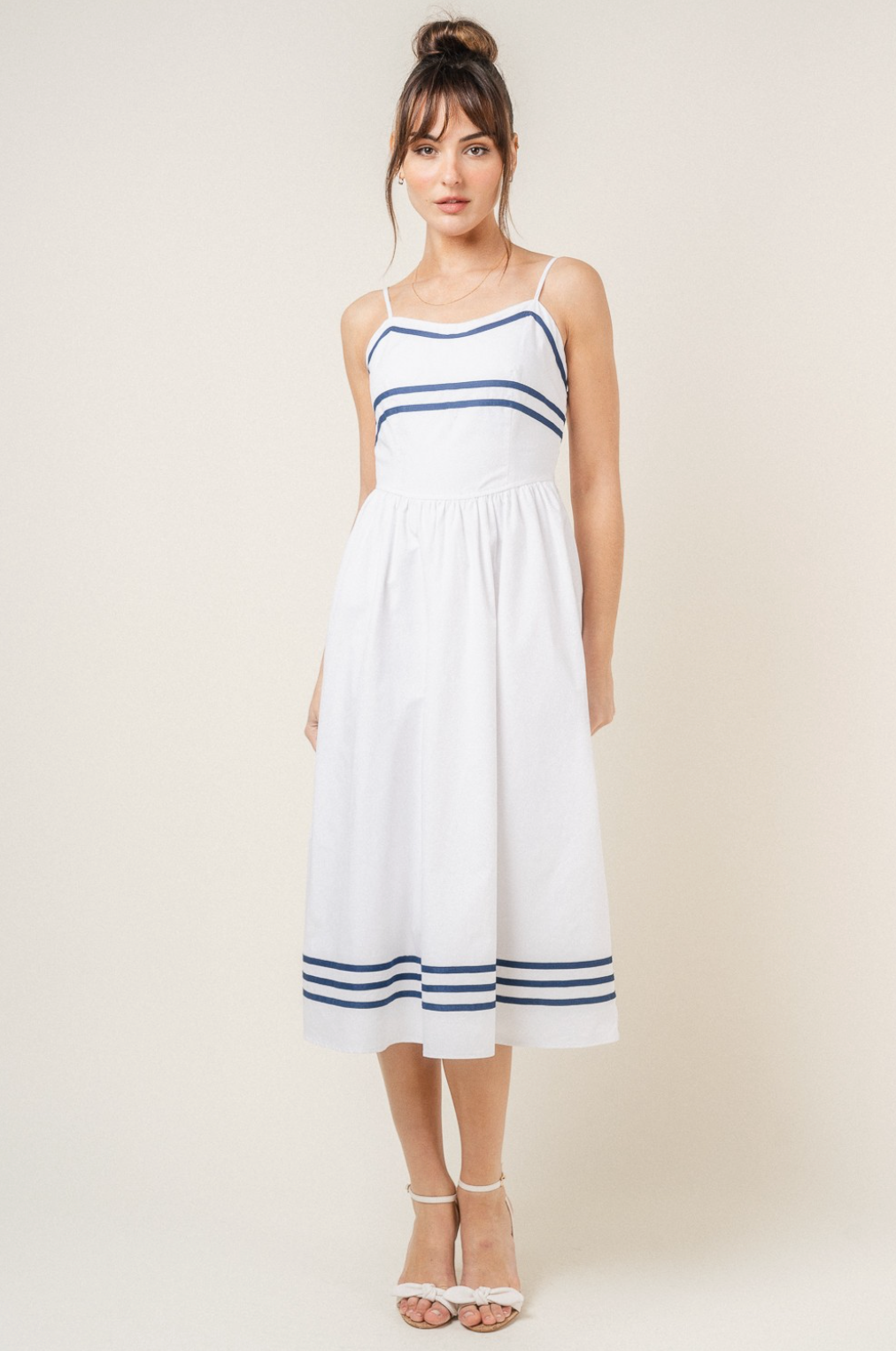 Striped Midi Dress - White/Navy - Fore Collection