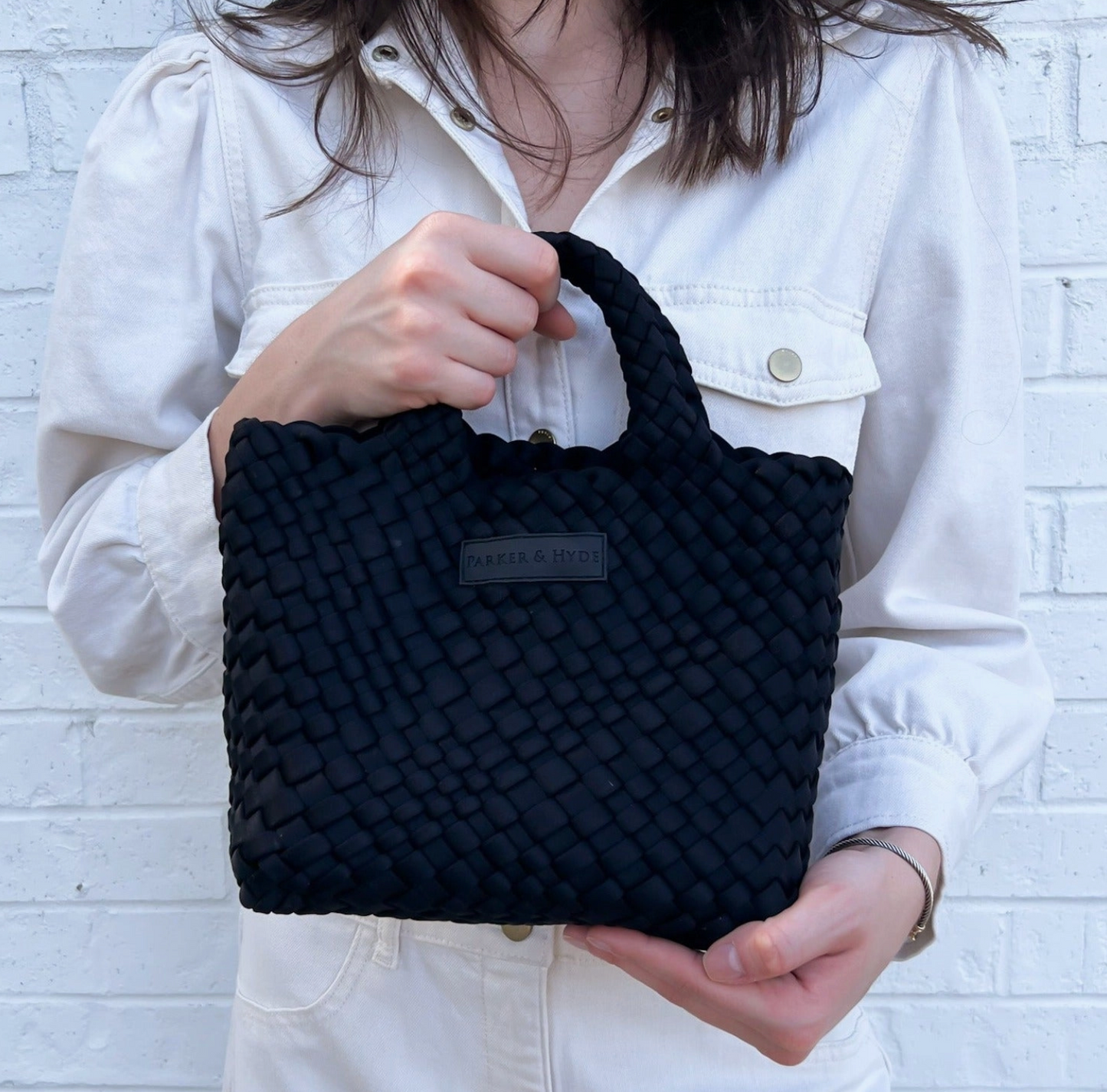 Jet Black Woven Mini Tote - Parker & Hyde