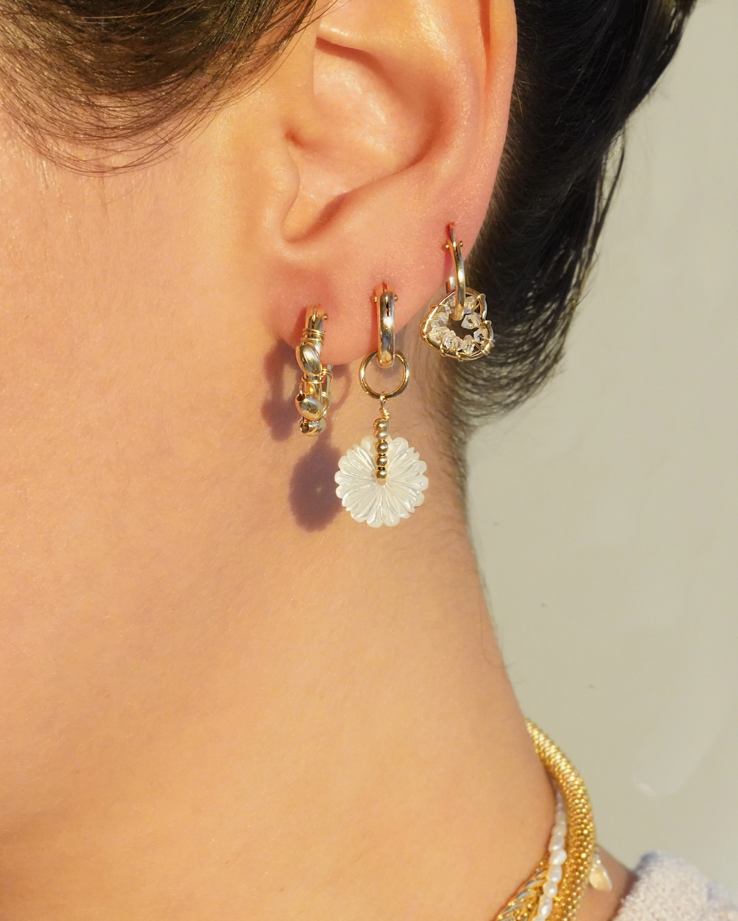 Hand Carved Mother of Pearl Flower Earrings - KOZAKH