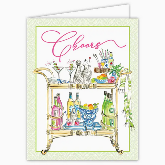 Cheers Handpainted Bar Cart Garden Greeting Card - RosanneBeck