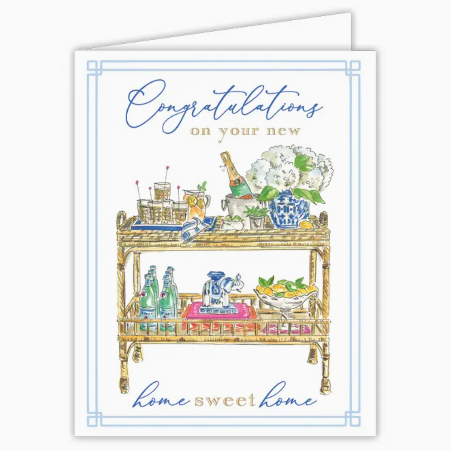 Congrats On Your New Home Sweet Home Bar Cart Blue Greeting Card - RosanneBeck