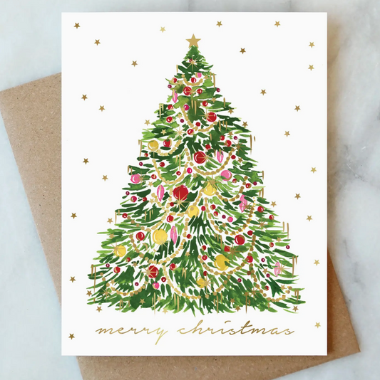 Tinsel Christmas Tree Holiday Card - Christmas Holiday Card - Abigail Jayne Design