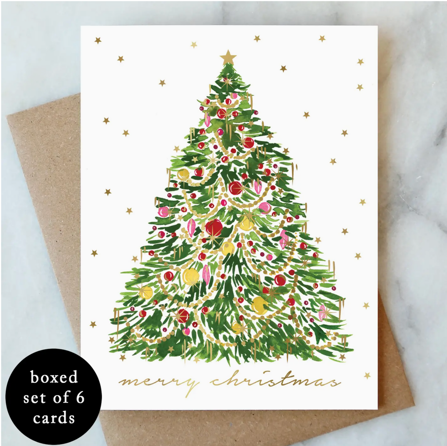 Tinsel Christmas Tree Holiday Greeting Card - Box Set of 6 - Abigail Jayne Design