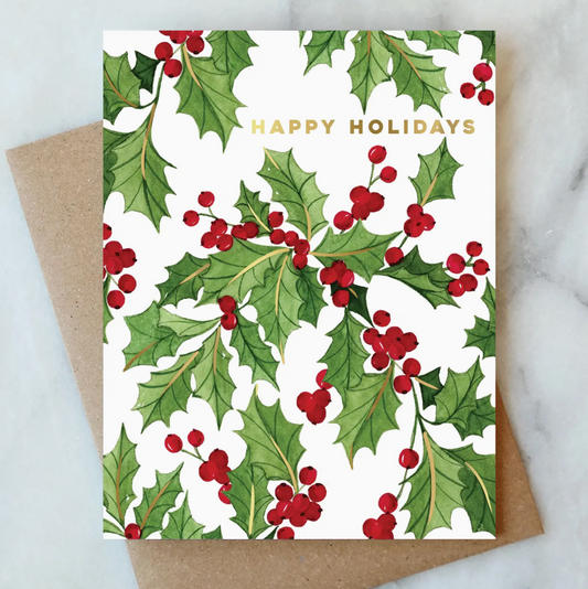 Vines of Holly Greeting Card - Christmas Holiday Card - Abigail Jayne Design