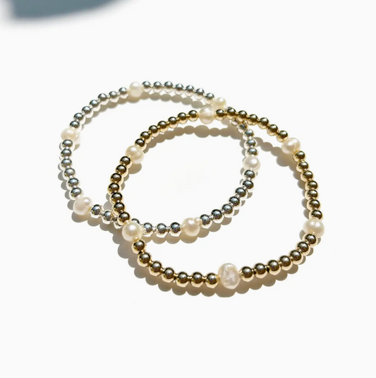 Multiple Pearls Stretchy Beaded Bracelet - 14 kt Gold Fill - Kaylie Dawn