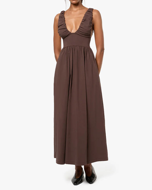 Ruched Corset Midi Dress - Brown - We Wore What