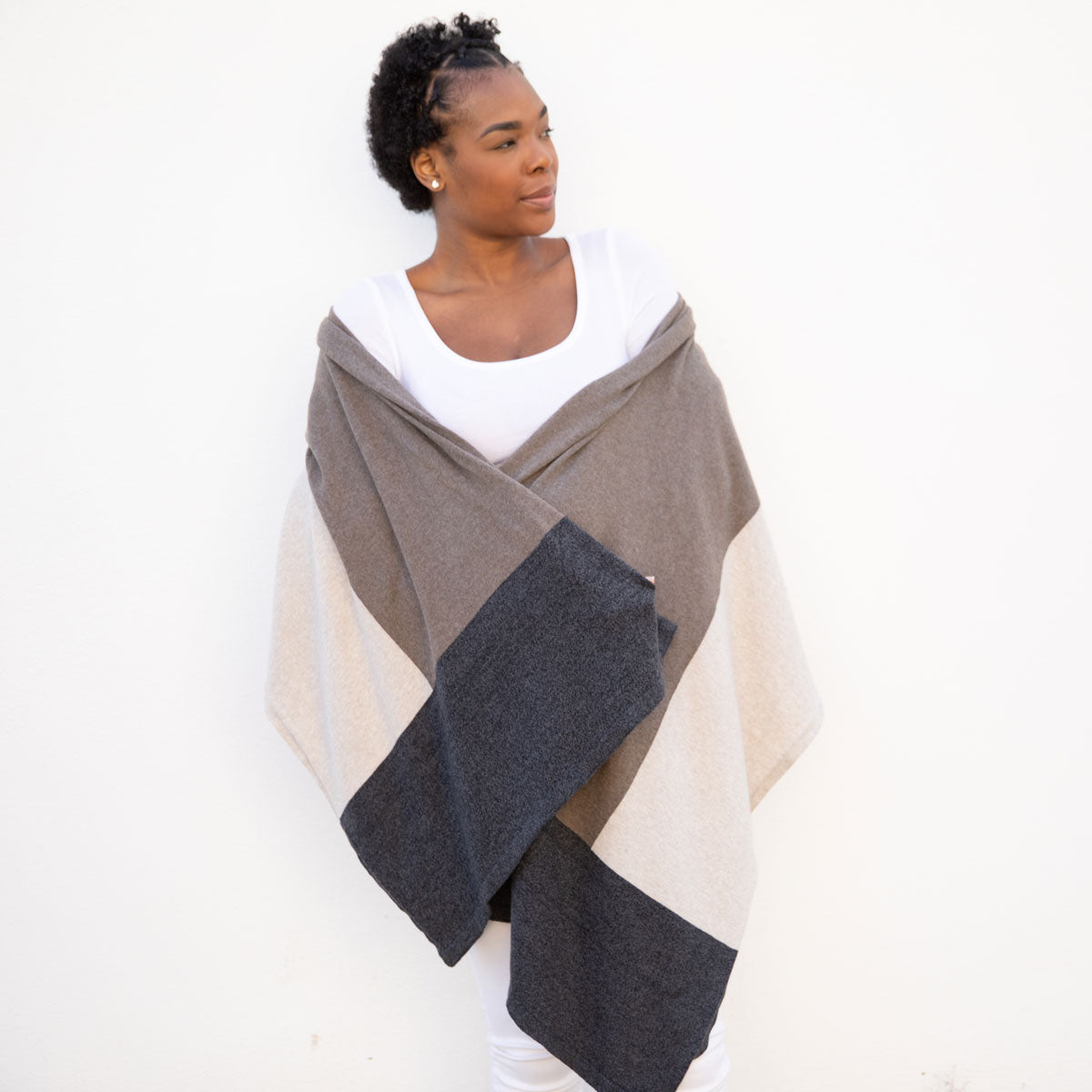 Dreamsoft Organic Cotton Travel Scarf Brownstone Colorblock - Zestt Organics