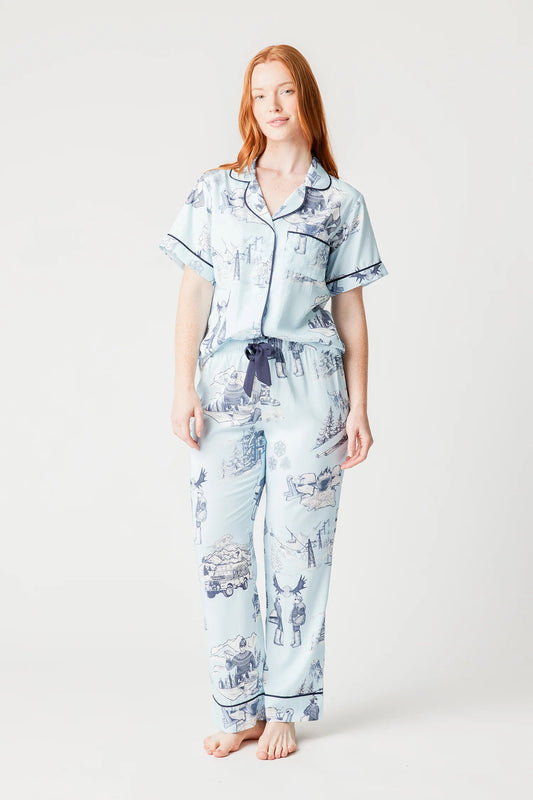 Après Ski Toile Pajama Pants Set - Light Blue/Navy - Katie Kime