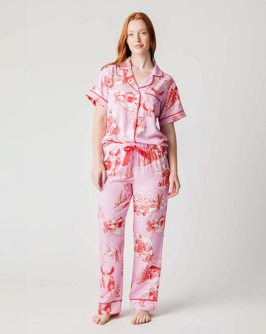 Après Ski Toile Pajama Pants Set - Lilac Cranberry - Katie Kime