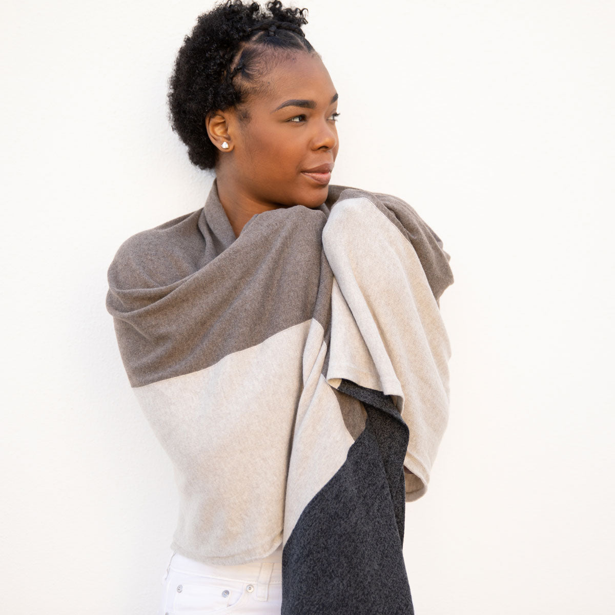 Dreamsoft Organic Cotton Travel Scarf Brownstone Colorblock - Zestt Organics