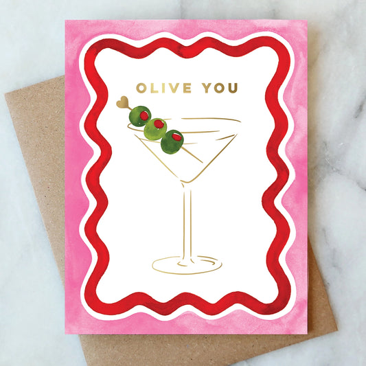 Olive You Martini Valentine's Greeting Card - Abigail Jayne Design