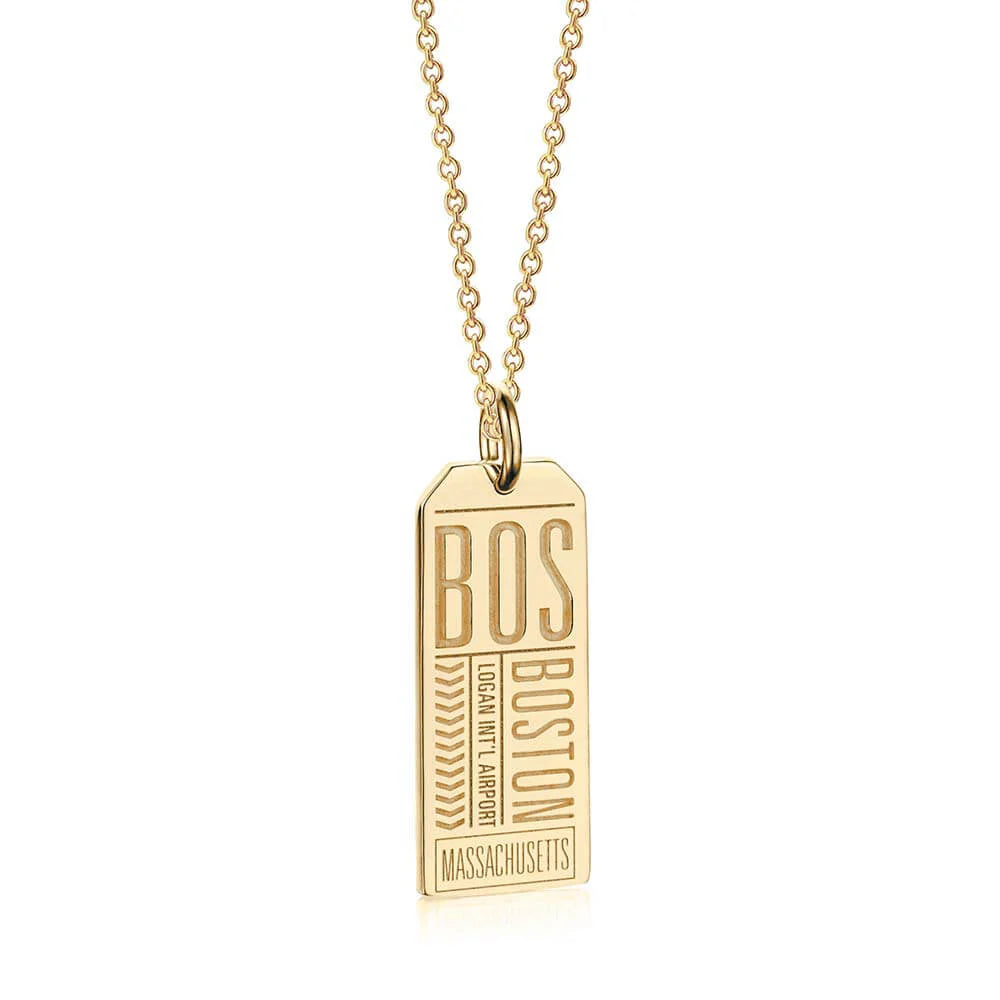 Boston BOS Luggage Tag Charm - Gold Vermeil - Jet Set Candy