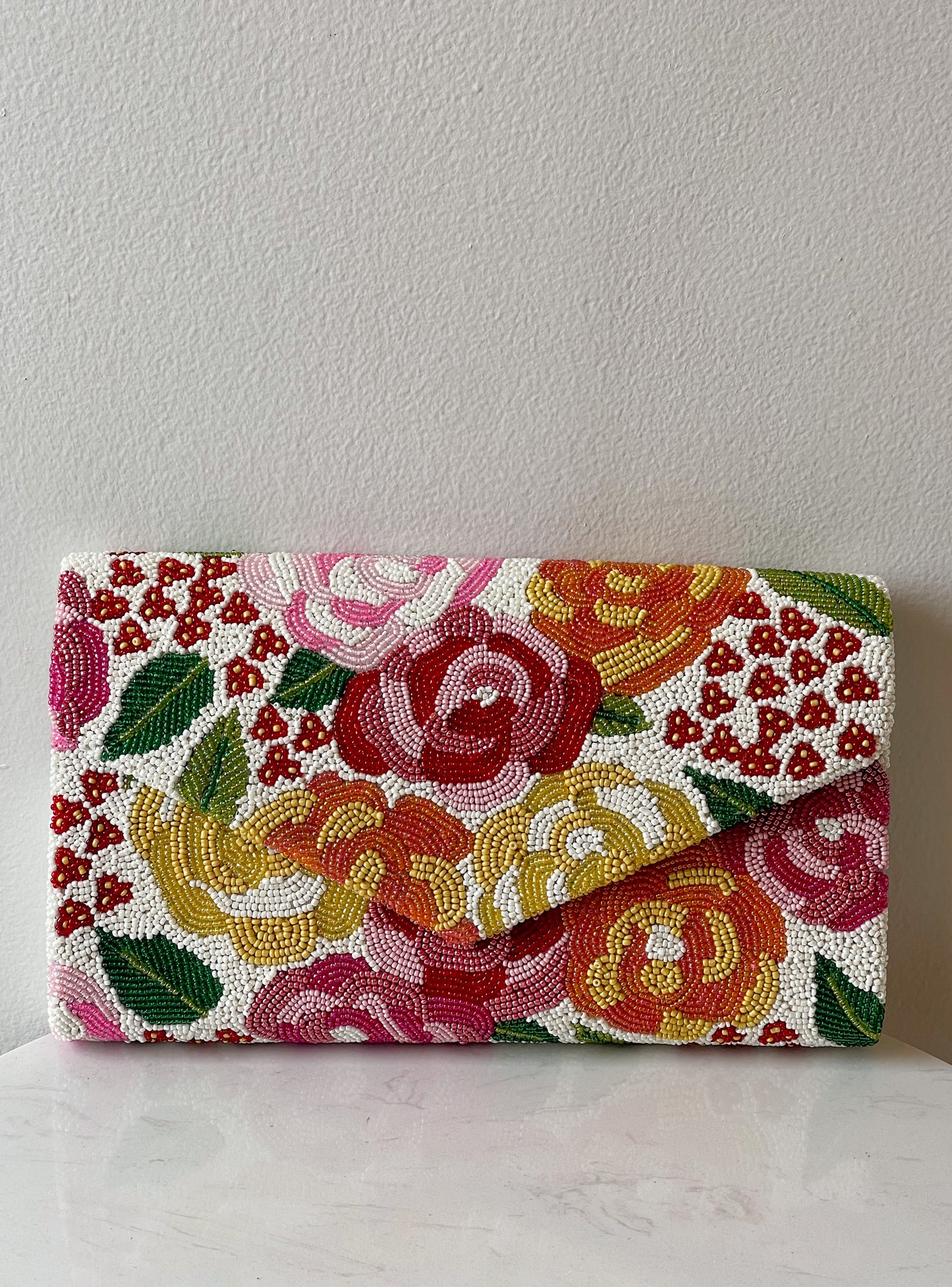 Beaded Envelope Clutch Bag - Flowers