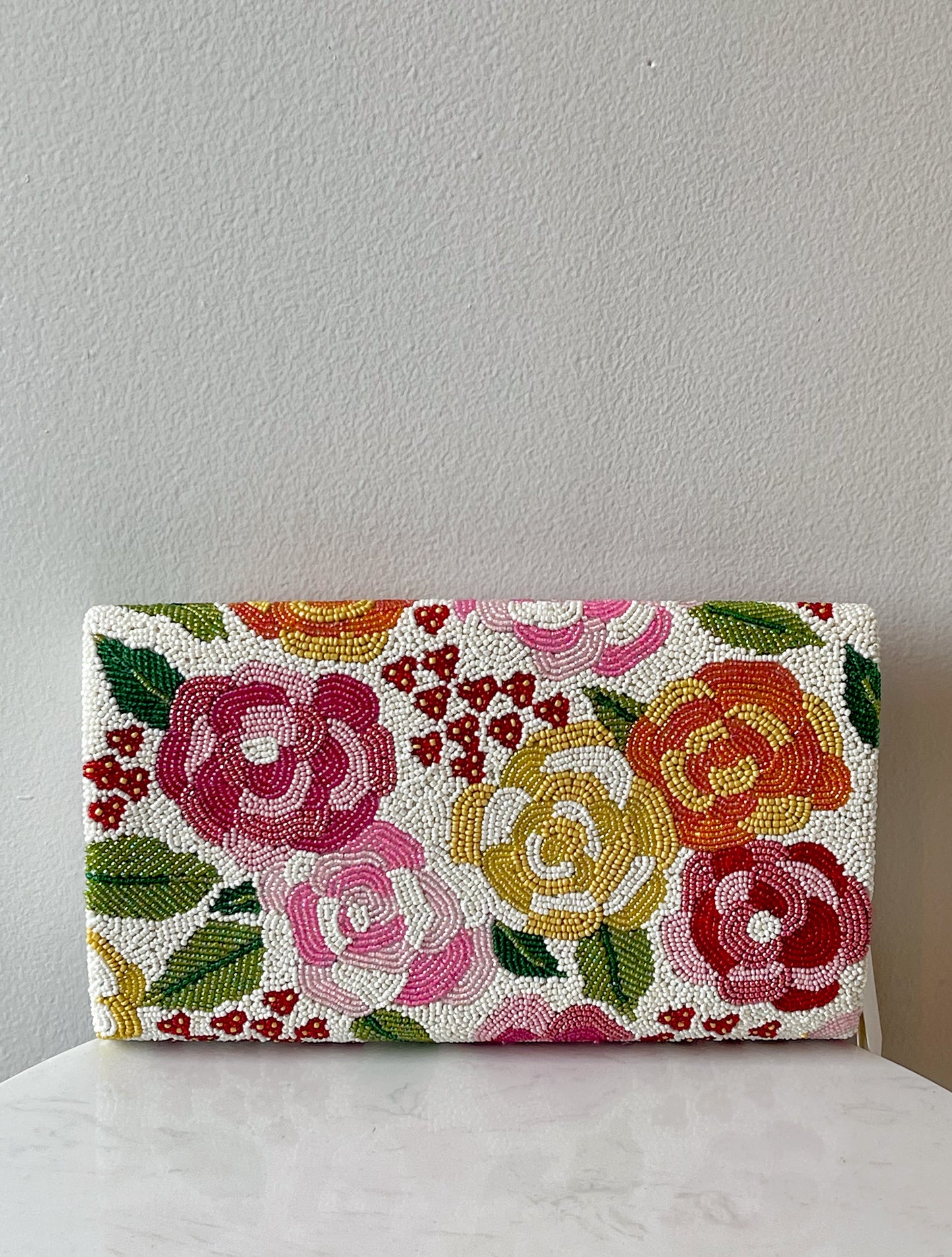 Beaded Envelope Clutch Bag - Flowers