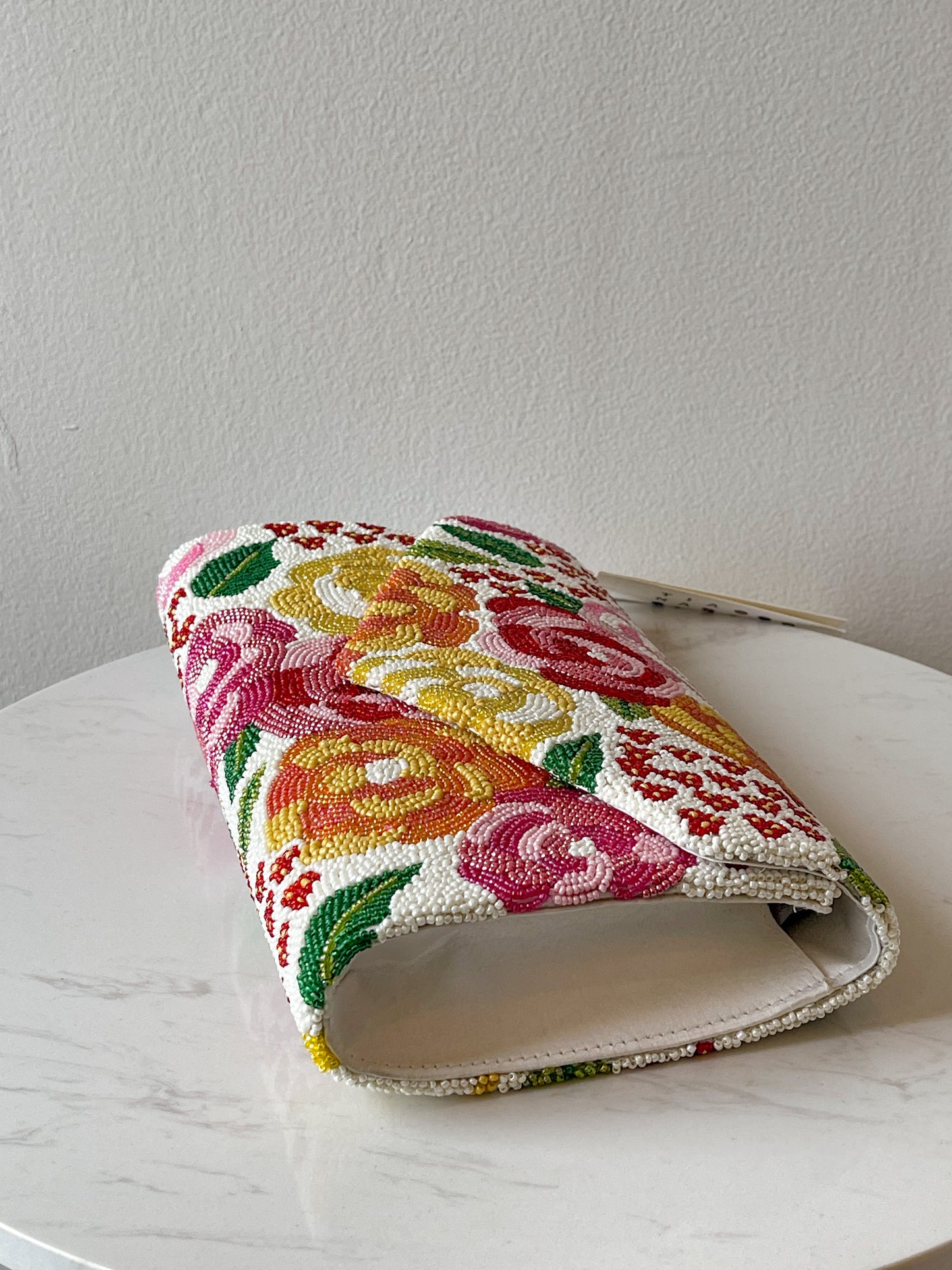 Beaded Envelope Clutch Bag - Flowers