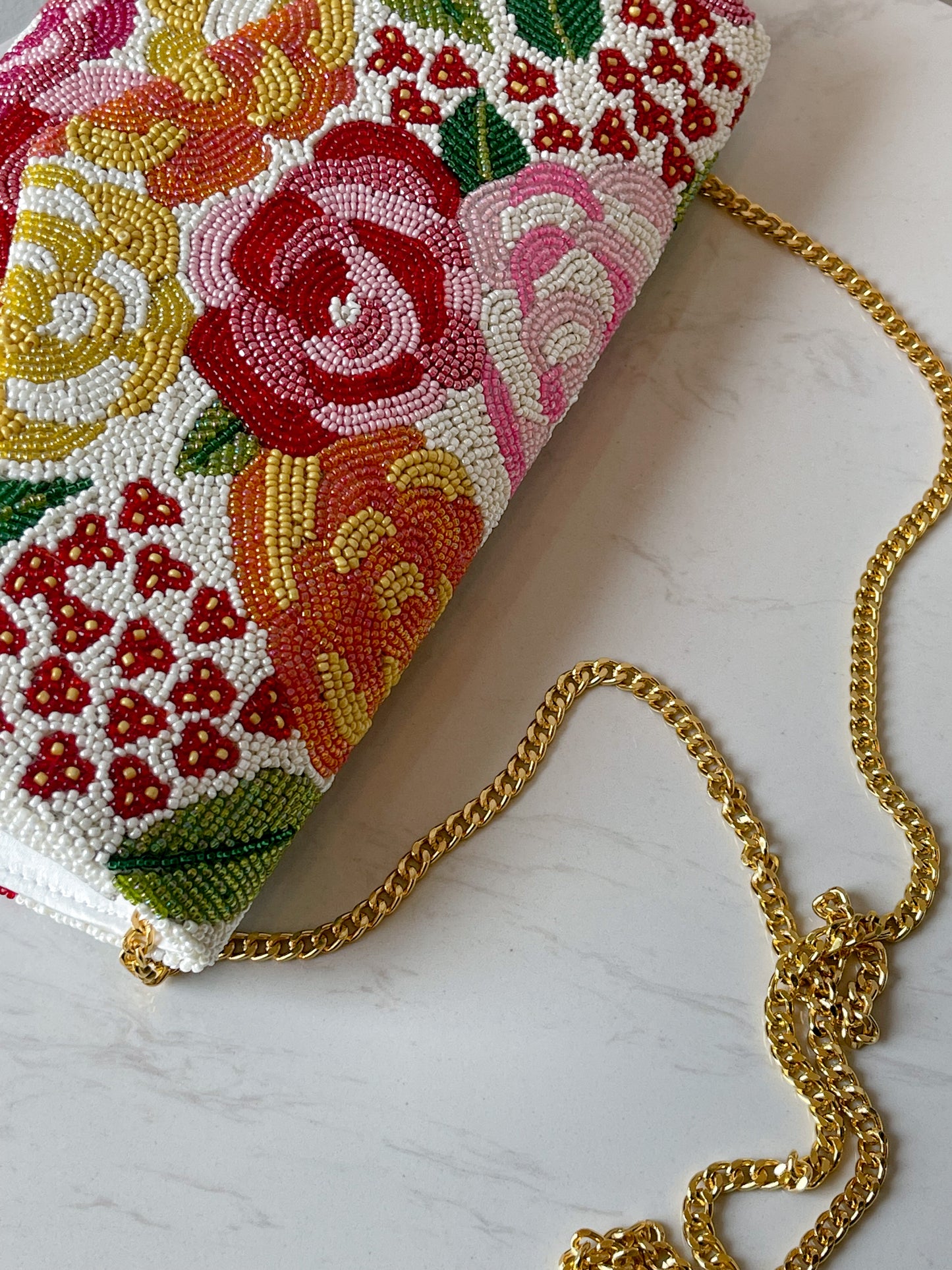 Beaded Envelope Clutch Bag - Flowers