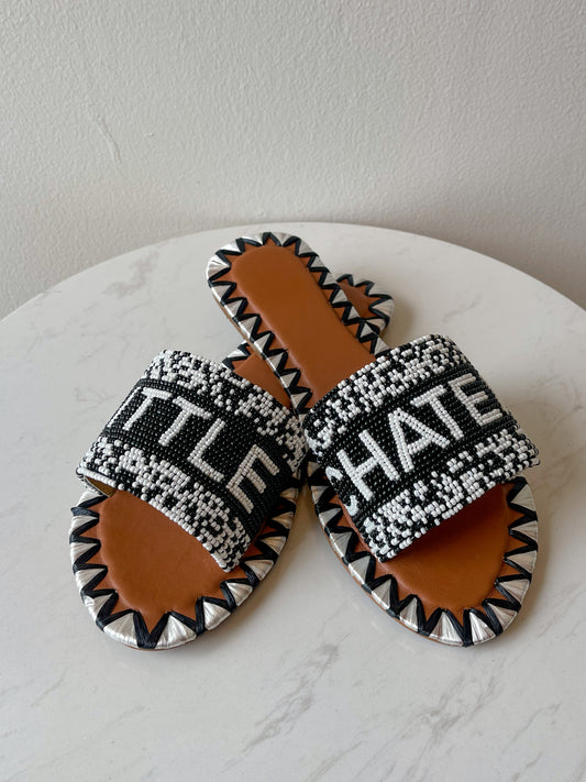Little Chateau Beaded Sandals - Black/White