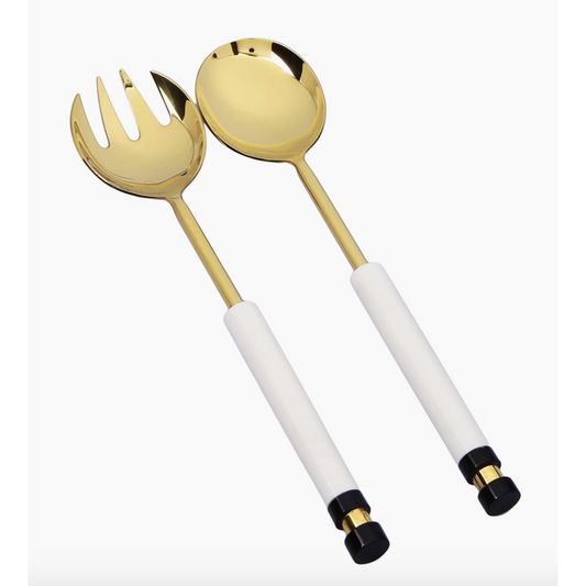 Gold Salad Servers with White Stone