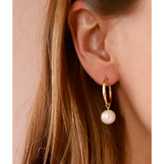 Audrey Pearl Hoop Earrings (TWO SIZES)