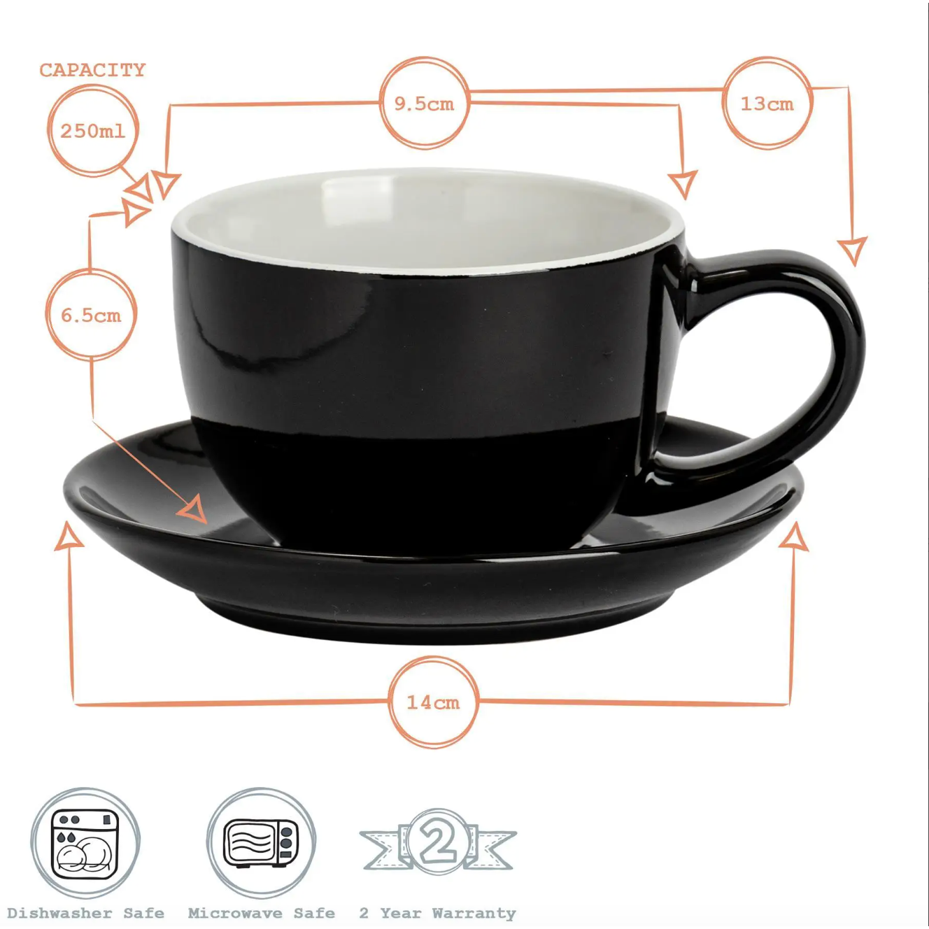 Cappuccino Cup with Saucer - Black
