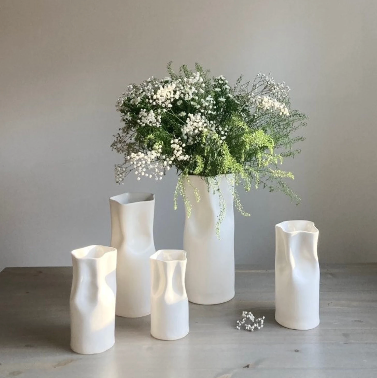 Ceramic Pinched Vase - White - 3 SIZES