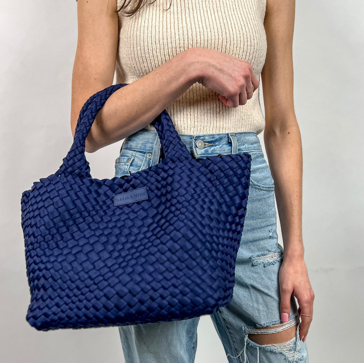 Large Navy Woven Tote - Parker & Hyde